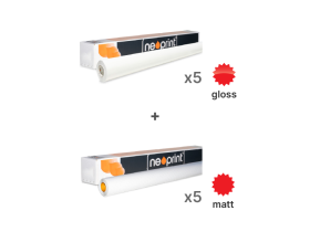 neoprint np2000r white gloss removable grey adhesive monomeric vinyl 1370mm (5 rolls) + nl20 - neolam nl20 transparent gloss overlaminate 1370mm (5 rolls) bundle, 5 x np2001r13 + 5 x nl20, bundle deals