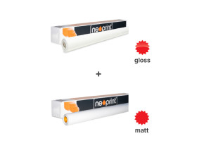 neoprint np5002 white gloss permanent clear adhesive polymeric vinyl 1370mm + neolam nl51 matt transparent polymeric overlaminate 1370mm bundle, 1 x np500213 + 1 x nl5113, bundle deals