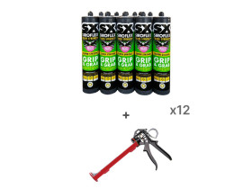 grip and grab instant grab adhesive white 290ml pack of 12 + grip and grab professional caulking gun bundle, 12 x sxggw290 + ggcg, bundle deals